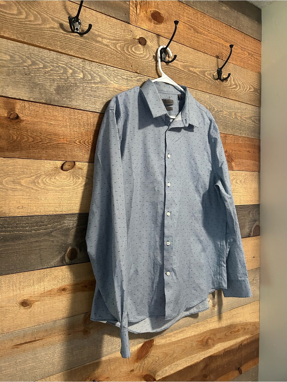 Calvin Klein Light Blue Micro-Pattern Button-Down Shirt